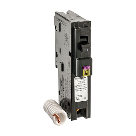 Square D Miniature Circuit Breaker, HOM Series, 15A, 1 Pole, 120V AC, 10kA HOM115DFC